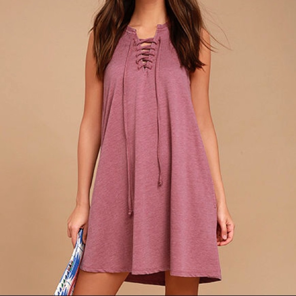 Lulu’s ALL TIED UP RUSTY ROSE LACE-UP DRESS